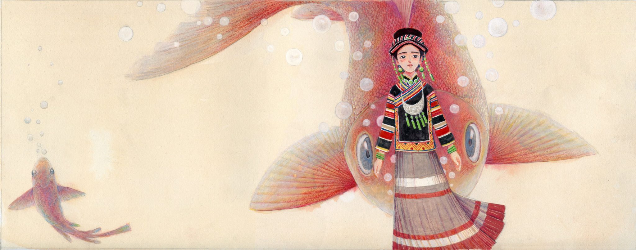 Ye Xian stands before a luminous red fish